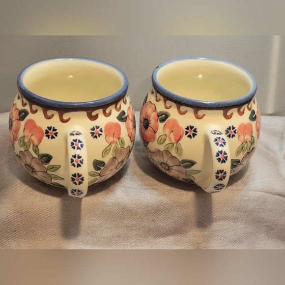 Polish Pottery Bubble SET Of 2 Mugs! UNIKAT Signature & Floral Pattern! HANDMADE - Picture 5 of 14